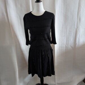 Neera Black Knit Dress Ruffle trim Made in Italy Size 44 / US 10 Whimsigoth